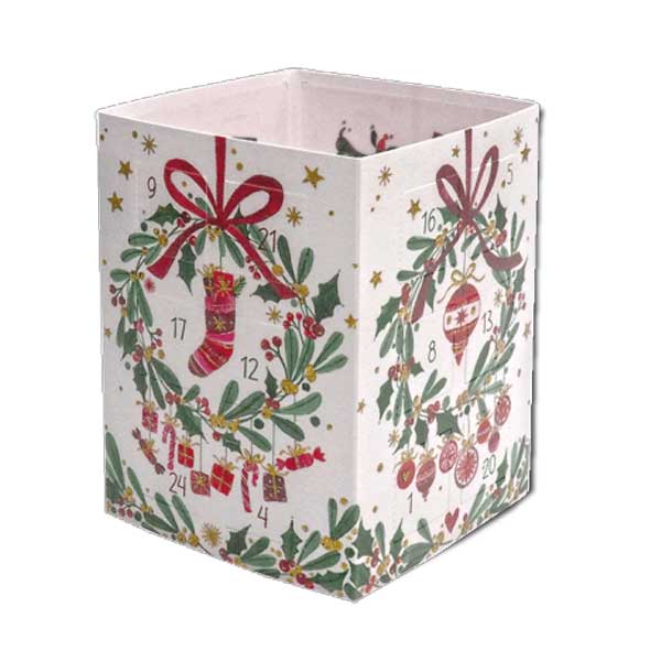 Adventskalender Karte , als Windlicht zum Aufstellen " Kränze "    