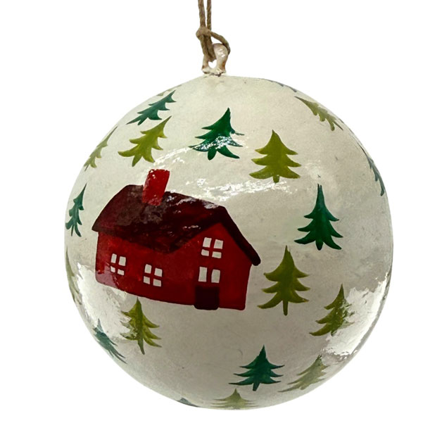 Weihnachtskugel Pappmaché Winter, ca. 7 cm, HANDPAINTED ORNAMENT Winter