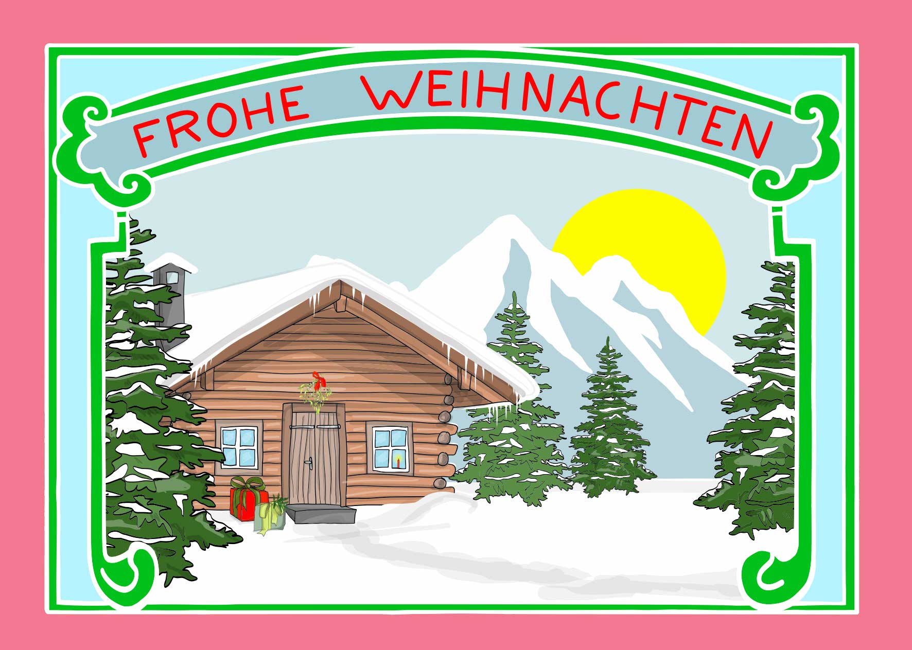 Postkarte XMAS Schneehütte" Frohe Weihnachten", Weihnachten Postkarte von  Limo & Mo
