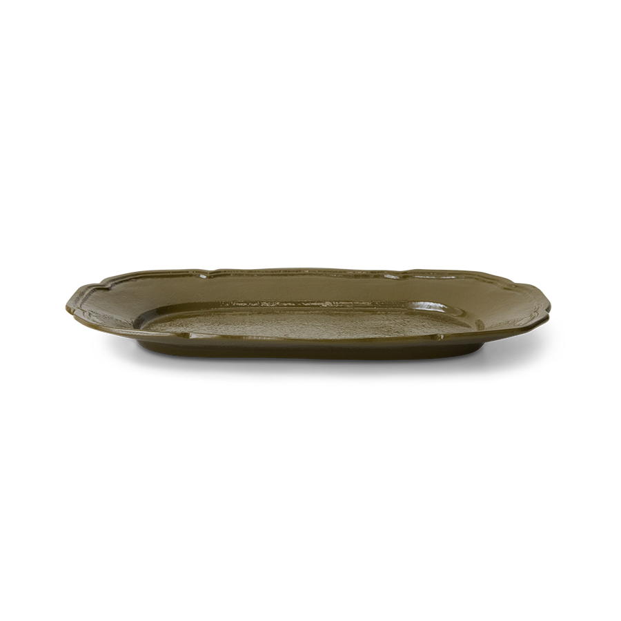 HKliving New classics: serving tray, olive, Platte oval oliv, ca. 35 x 21 x 3cm
