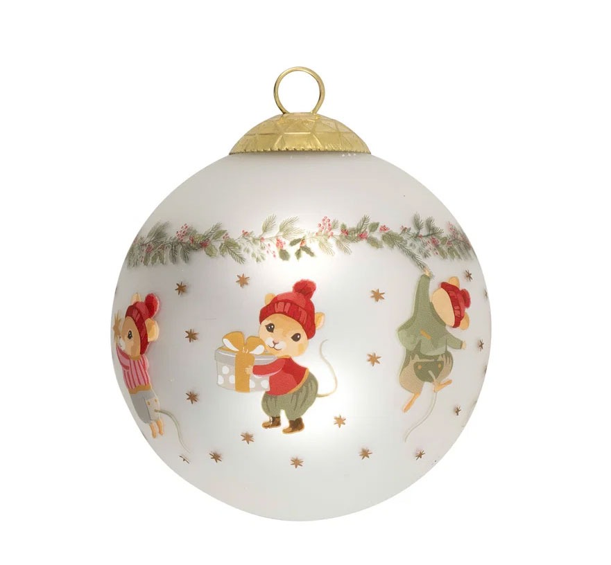 GreenGate Weihnachtskugel Joanni star white, D. ca. 8 cm, Weihnachtsmaus