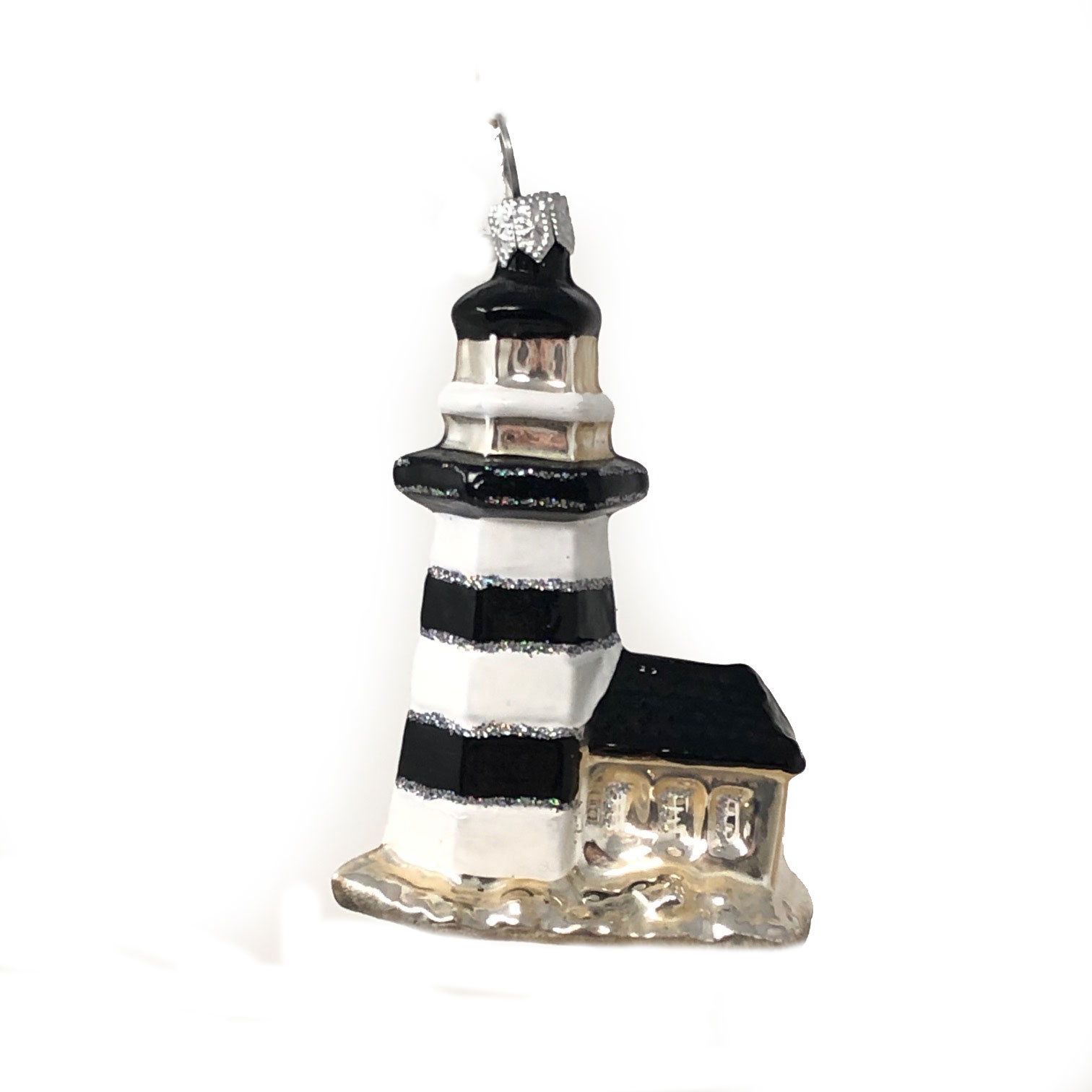 Christbaumkugel  Leuchtturm schwarz-weiß, ca. 8 x 5,5 cm