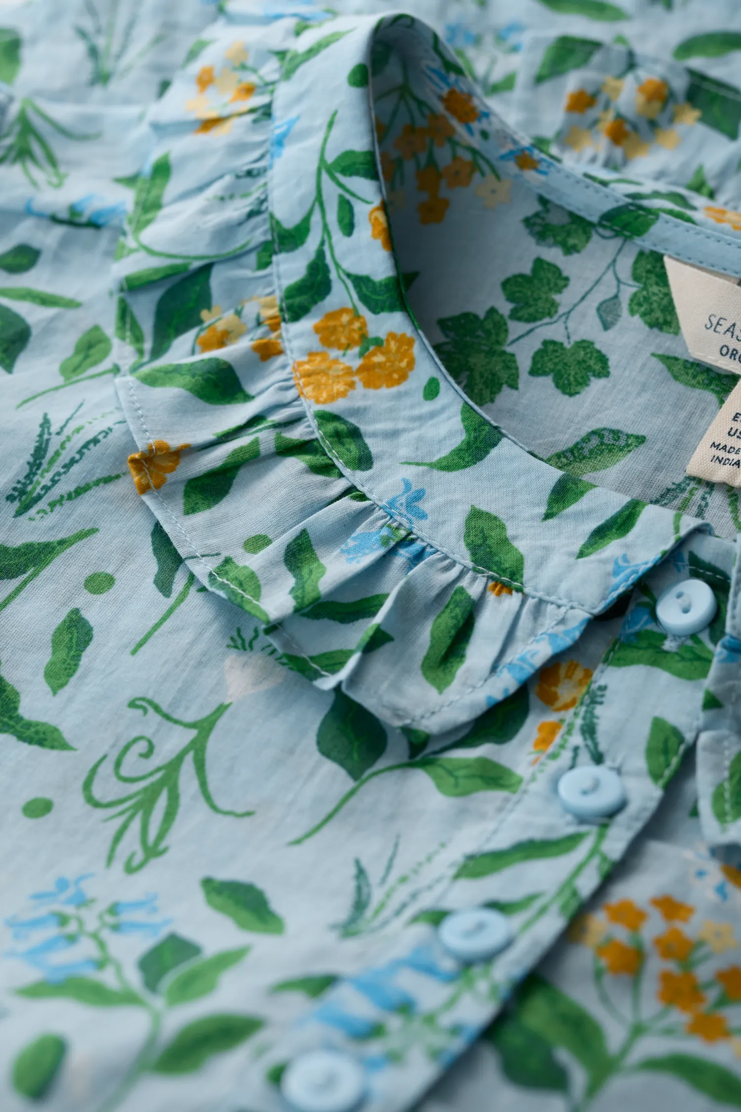 SEASALT CORNWALL Bluse Last Leaf Printed Organic Cotton Top (GOTS), Muster: Fresh Blooms Blue Fog