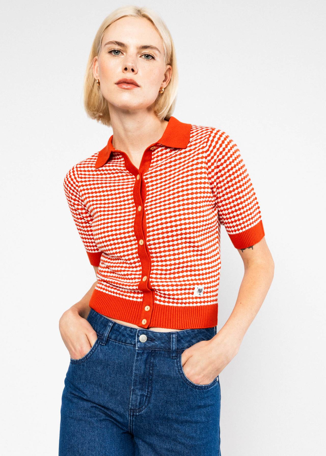 Blutsgeschwister Strickoberteil Petite Poloette - mixed dots red white