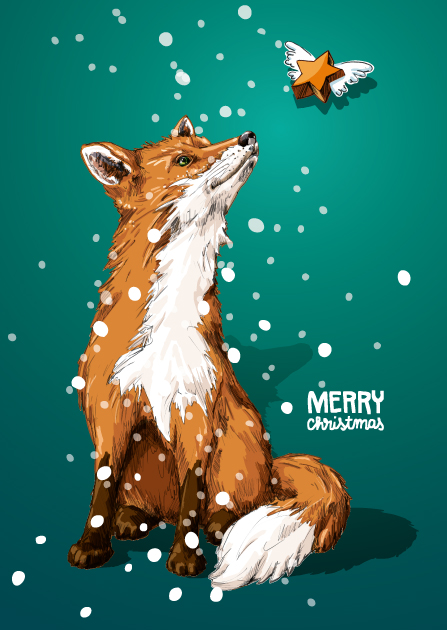 Illi Postkarte TOXBO, Fuchs, Merry Christmas von illi , Holzschliffpappe   