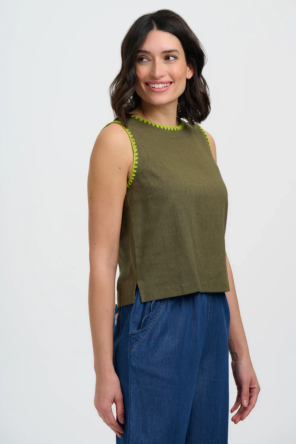 Sugarhill Brighton Senna Top - Olive, Decorative Stitch von sugarhill BRIGHTON
