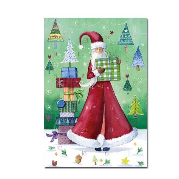 Adventskalender Doppelkarte " Weihnachtsfrau mit Geschenken"     