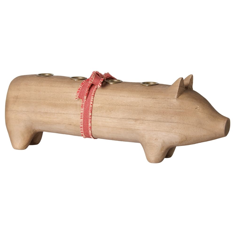 Maileg Holzkerzenhalter, Schwein, Advent groß – Natur