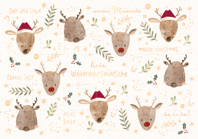 Adventskalender Karte A5 weihnachtshirsche