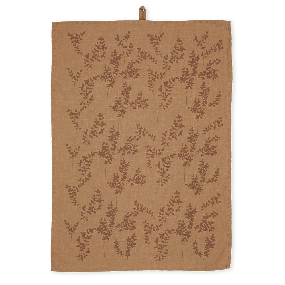 Geschirrtuch FOLIAGE, Leinen uni brown sugar/ sierra handbedruckt, ~50x70cm von Dorothee Lehnen      