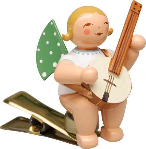 Wendt & Kühn Engel mit Banjo, auf Klemme , blonde Haare  