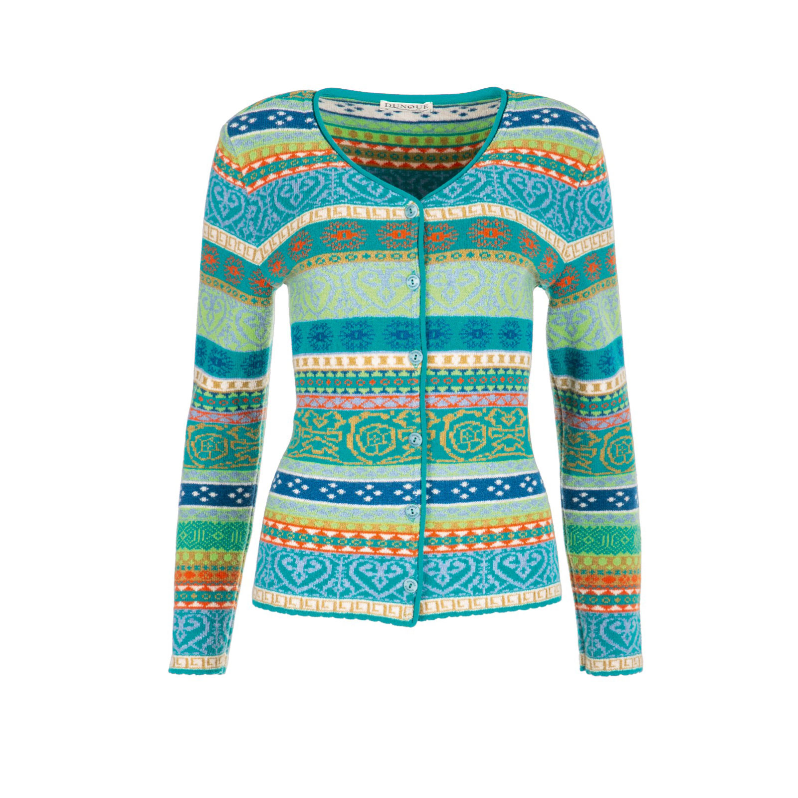 DUNQUE Jacquard-Strickjacke "Maja" , Farbe ozean-bunt, Made in Germany 