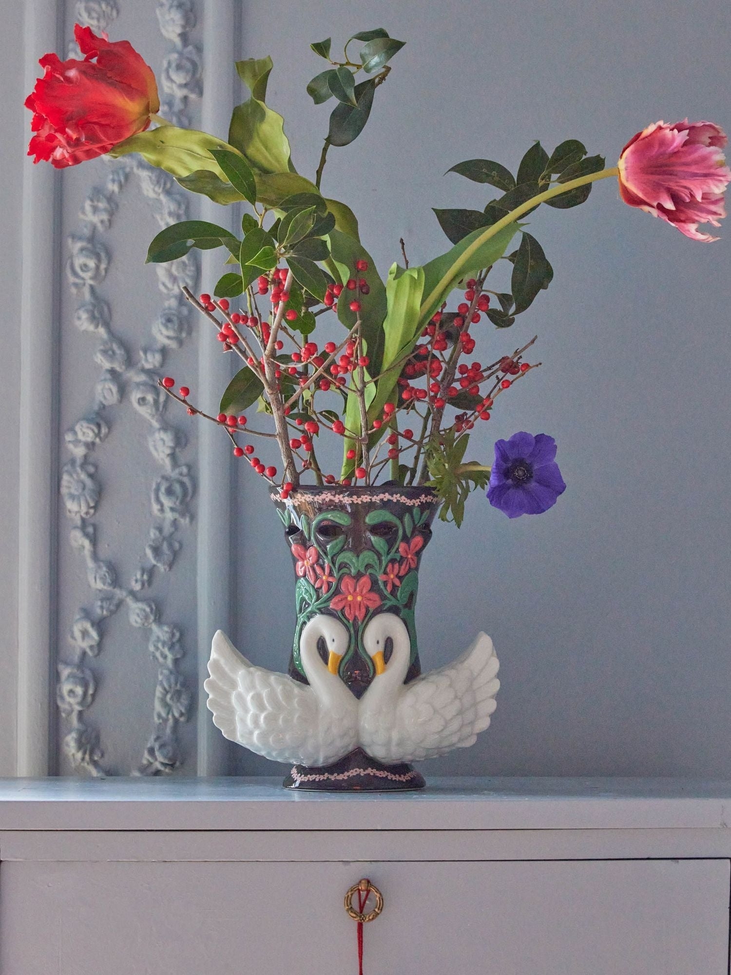 Rice Vase Schwan Keramik, Braun von RICE, Höhe ca. 32 cm