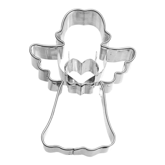 Ausstecherle Engel mit Herz, 7 cm, Edelstahl von Birkmann, mit Innenprägung, Prägeausstecher, Ausstechform  