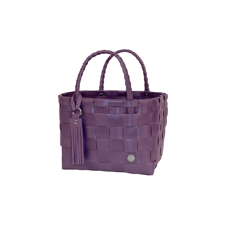 Handed By Mini Paris - Mini Shopper fat strap with PU tassel, velvet eggplant
