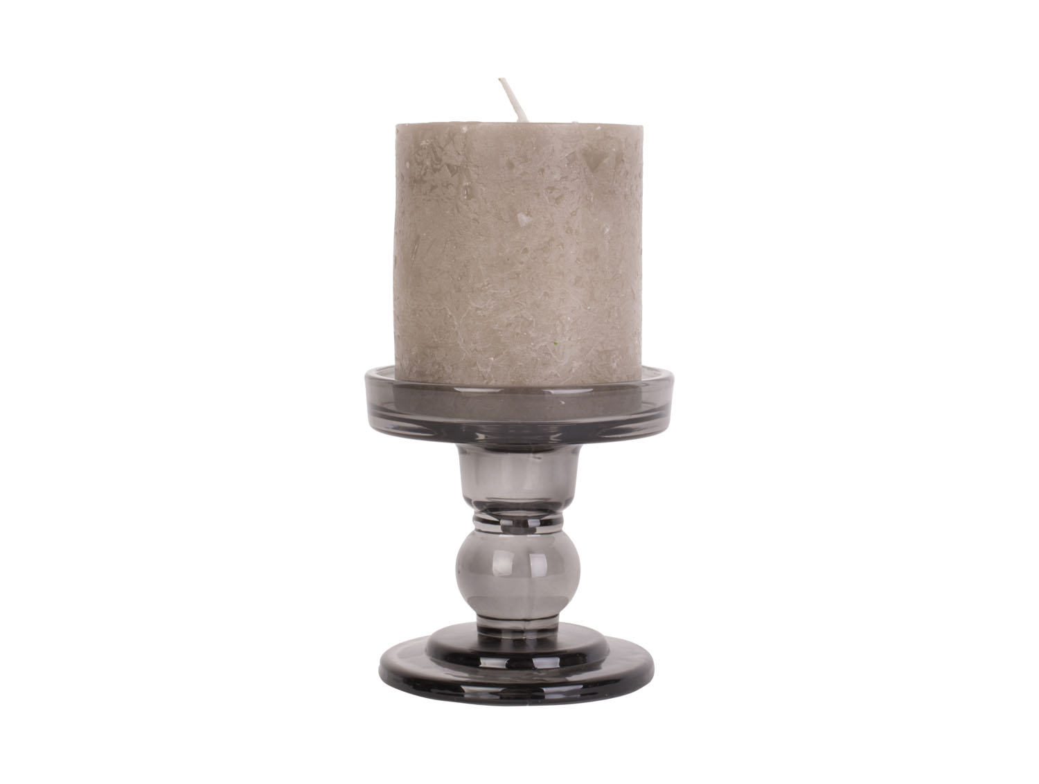 Kerzenständer Glas grau, Höhe ca.9,5 cm, D. ca. 8,5 cm, für Stumpenkerzen