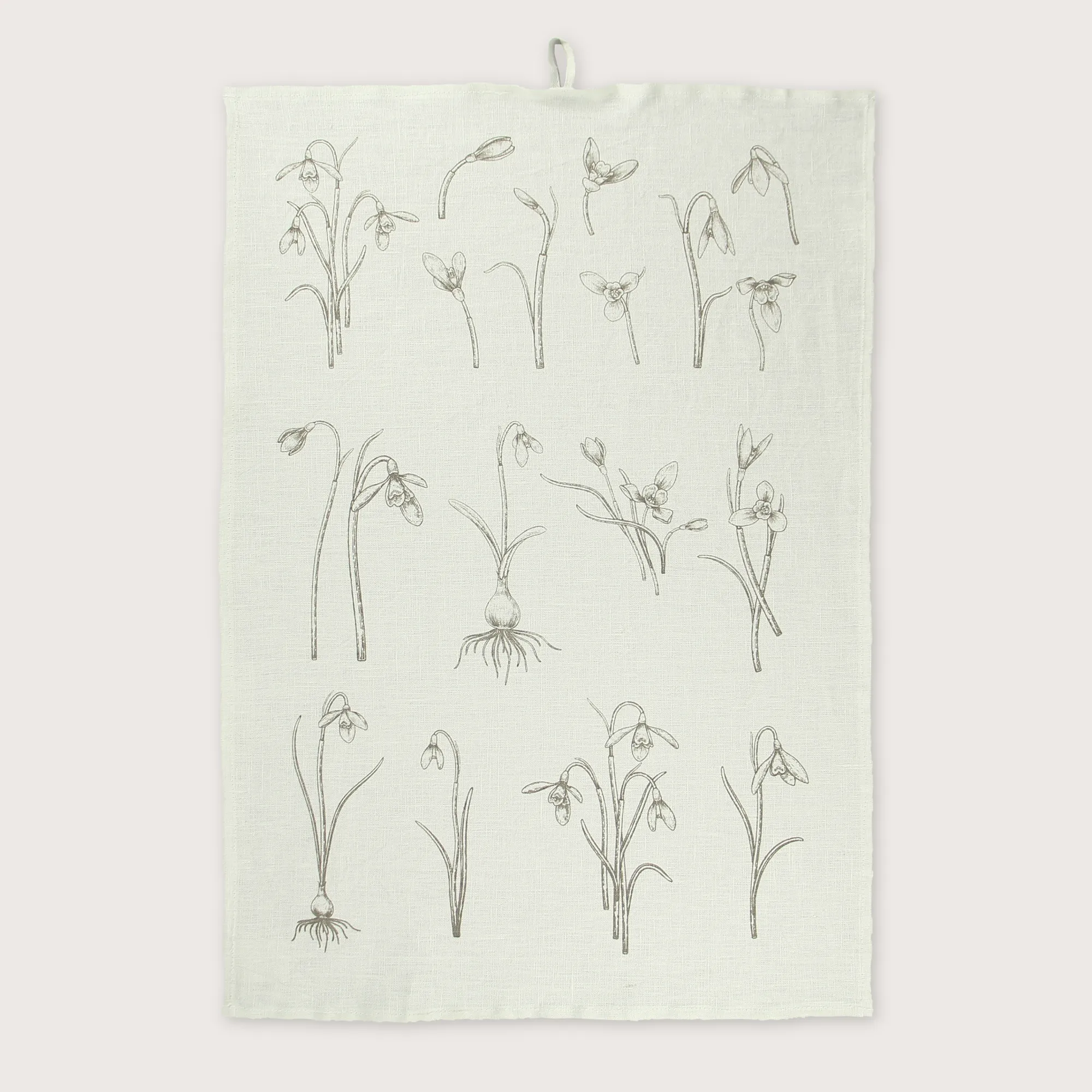 Geschirrtuch "Schneeglöckchen", Uni-Leinen light grey , handbedruckt, ca.50x70cm von Dorothee Lehnen  