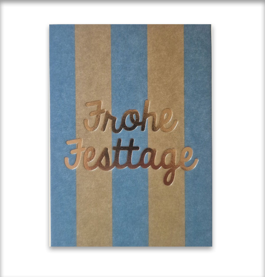 Postkarte Streifen mit Goldeffekt, oliv/gold, Frohe Festtage von Ava & Yves   