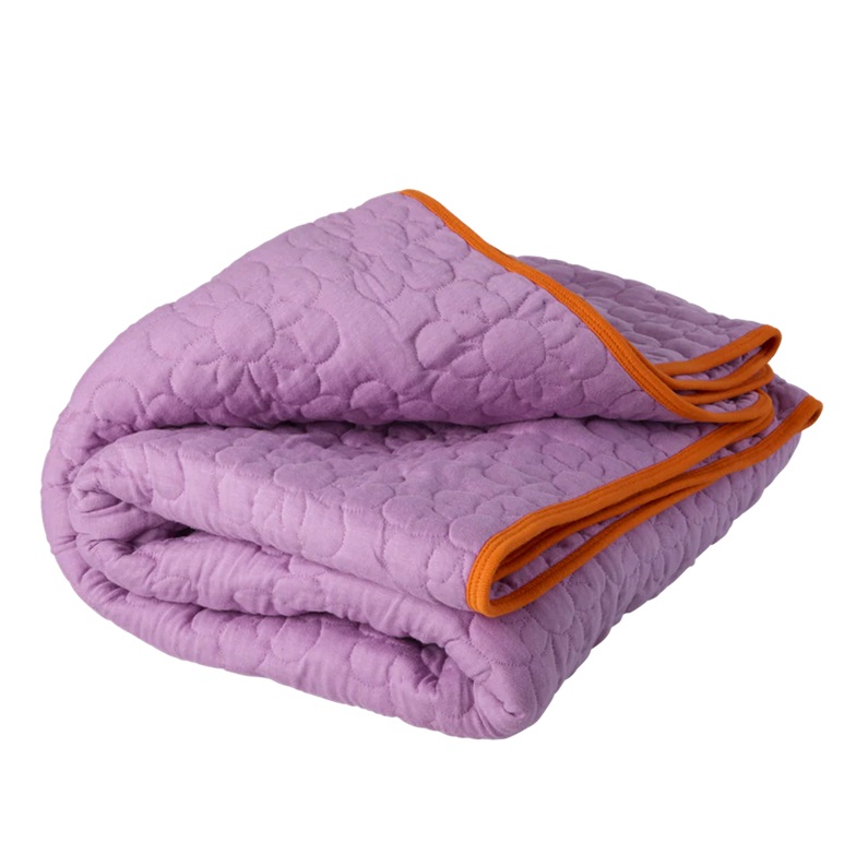 Rice Plaid Baumwolle Quilted Cotton Plaid in Flower Pattern in Purple with Orange Contrast Edge, ca. 130 x 180 cm  