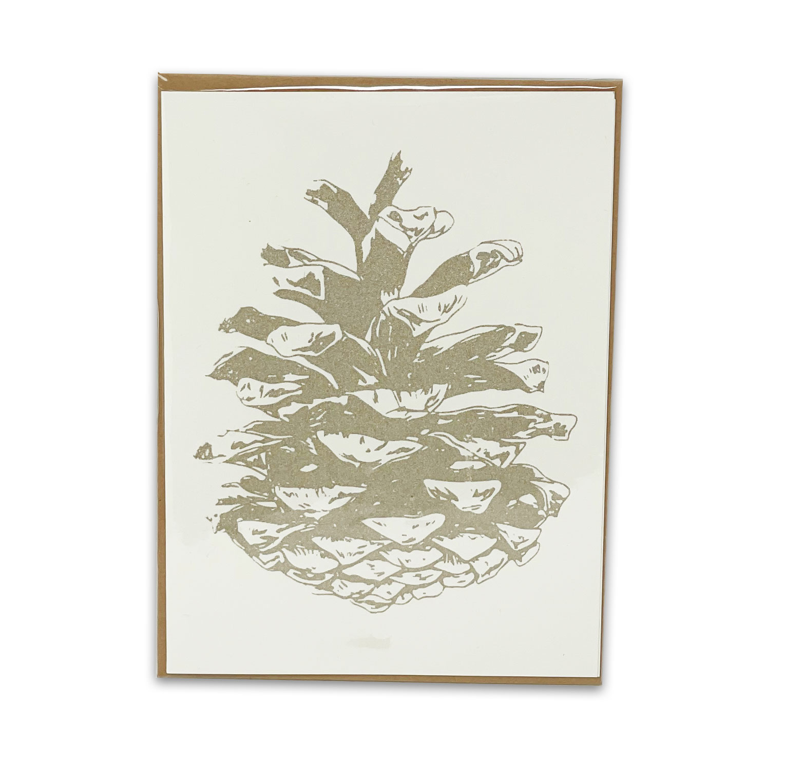 Dorothee Lehnen Briefkarte "Zapfen", handgedruckt, DIN B6, light gold
