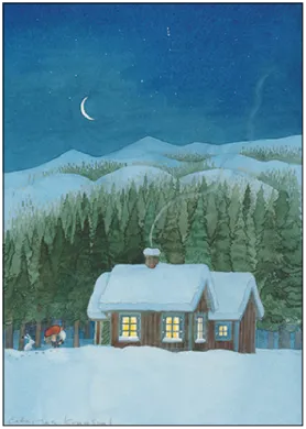 Postkarte Zwerg bei Hütten im Schnee von Catarina Kruusval Postkarte Weihnachten