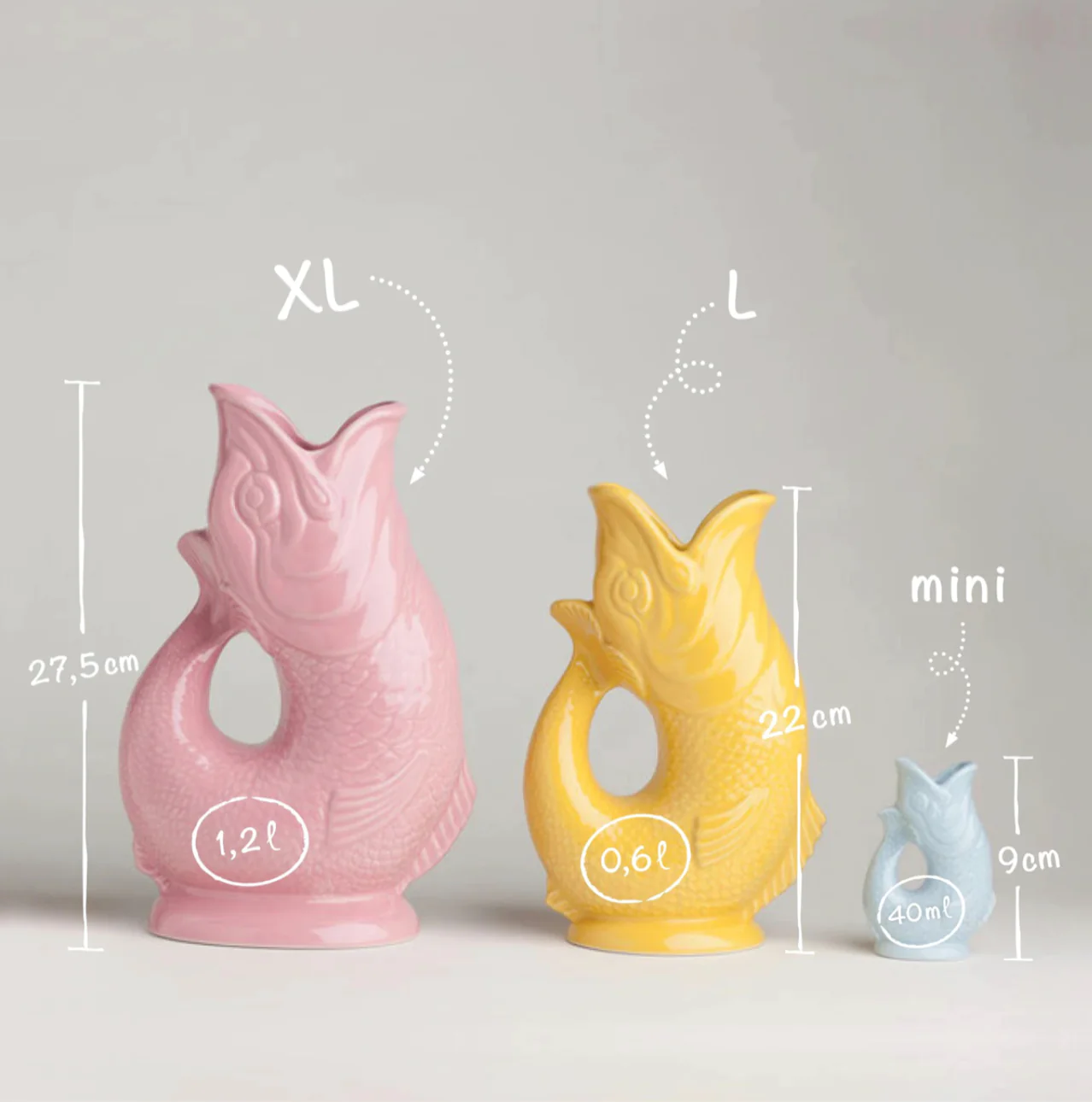 Gluckigluck  Fisch Karaffe/ Vase XL sunsun/ gelb, ca. 1,1 L, Höhe ca. 27 cm  