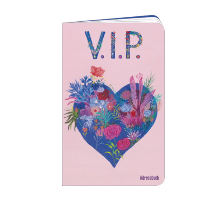Adressbuch VIP (Herz mit Blumen), Notizheft 110 x 177 mm, für Adressen oder Passwörter