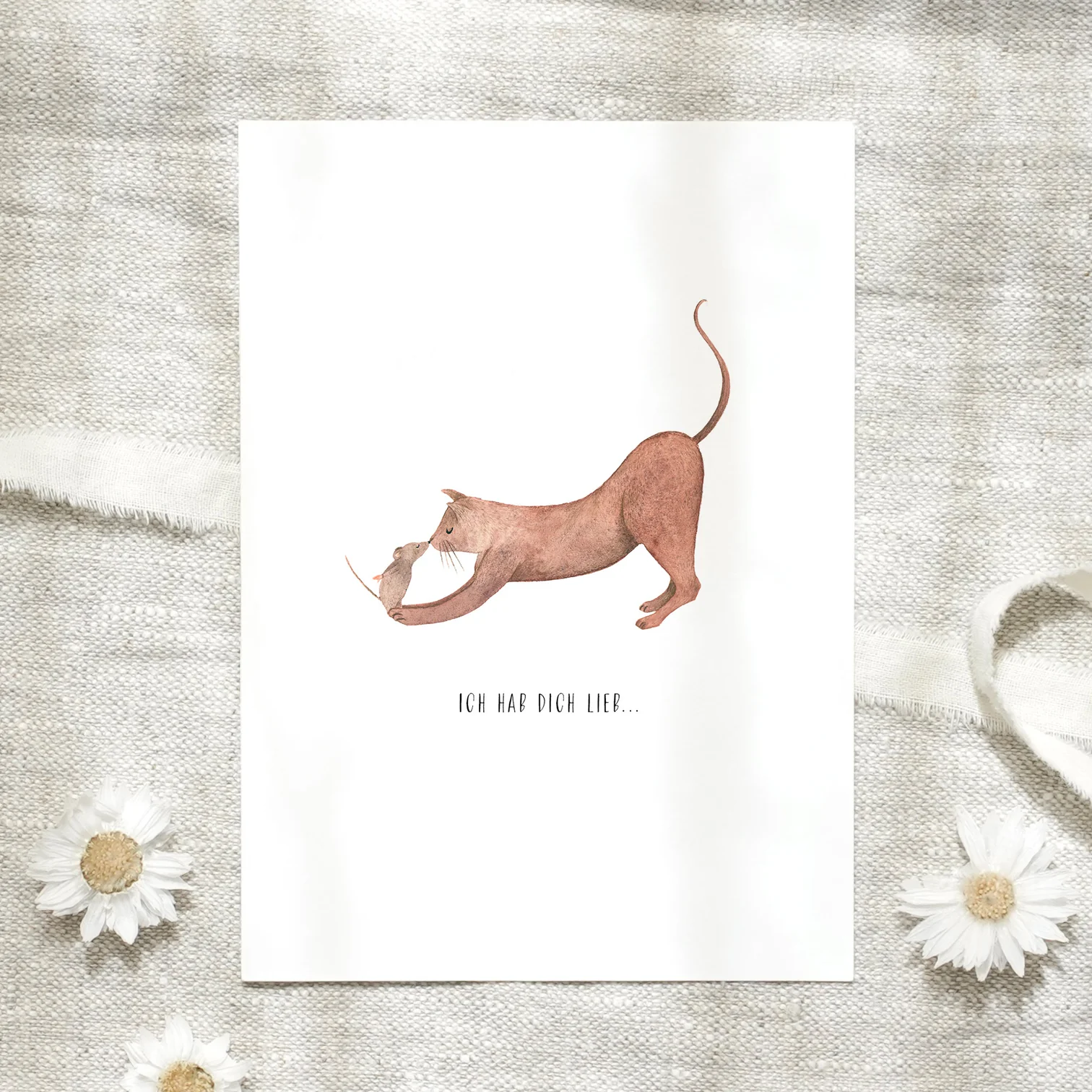 Leo la Douce Postkarte Ich hab dich lieb, Katze, Freundschaft, Maus