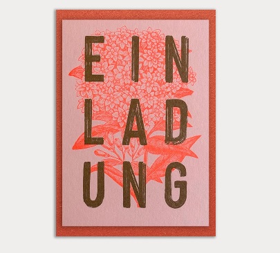 RISO Doppelkarte EINLADUNG mit Umschlag , Neon Orange, handgedruckt  Togethery