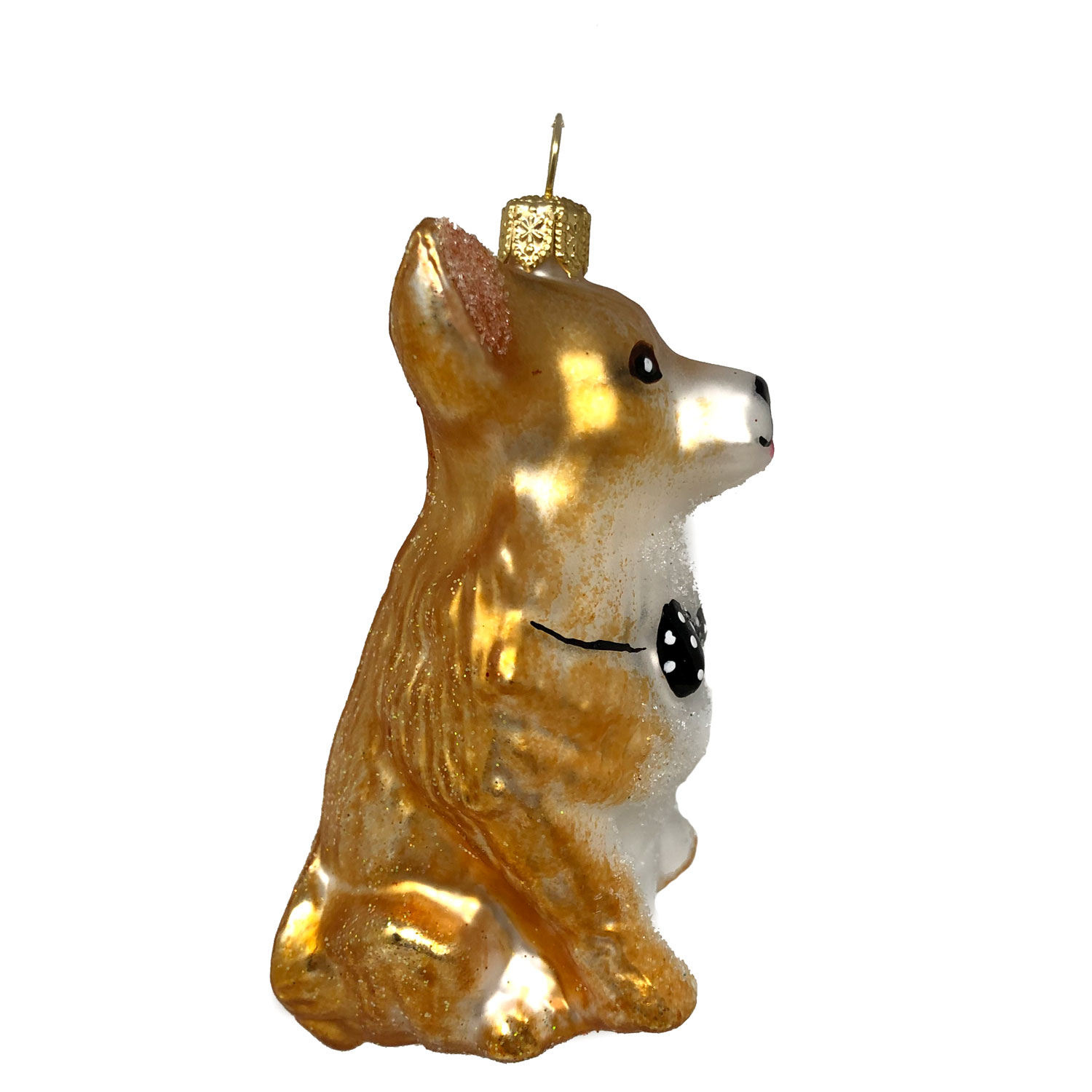 Christbaumkugel Corgi mit schwarzer Schleife, Hund, ca. 7,5 cm 