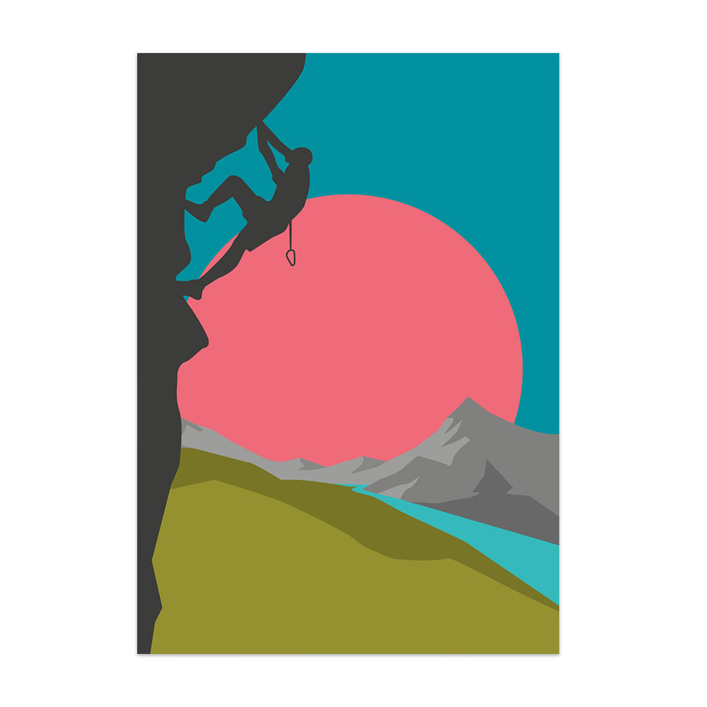 Postkarte Climber, Neon von Nobiyama...der große Sonnenuntergang , Kletterer