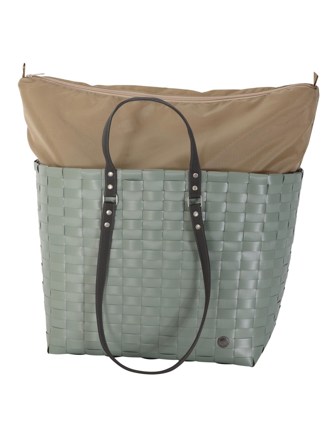 Handed By GO! Shopper, Sport - Freizeittasche Größe L mit Reißverschluss und Bändchengriffen, Farbe:  sage green