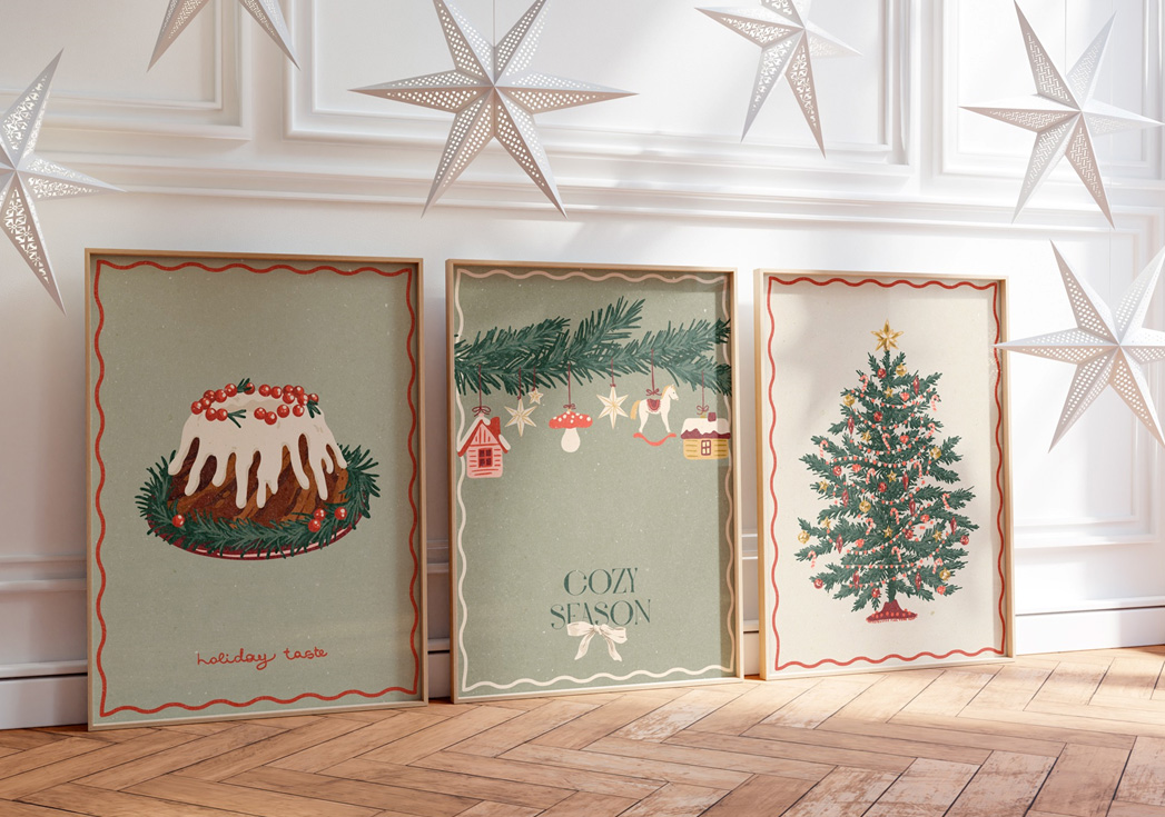 Bild 50 x 70 cm "Christmas Tree"  mit Rahmen Eiche