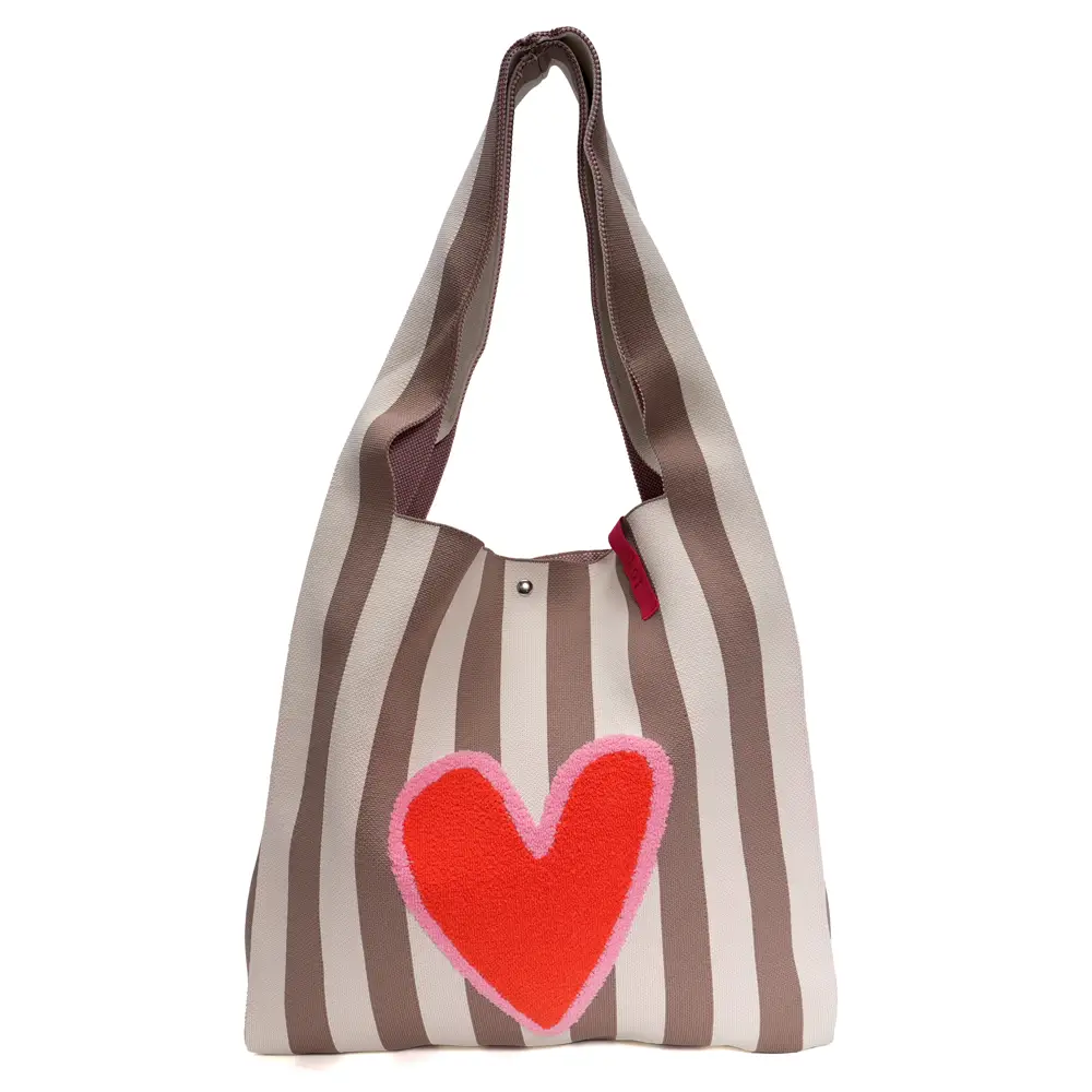 LOT83 Shopper Rebell Loïs 02, Herz, Streifen Beige, ca.  45 x 35 cm