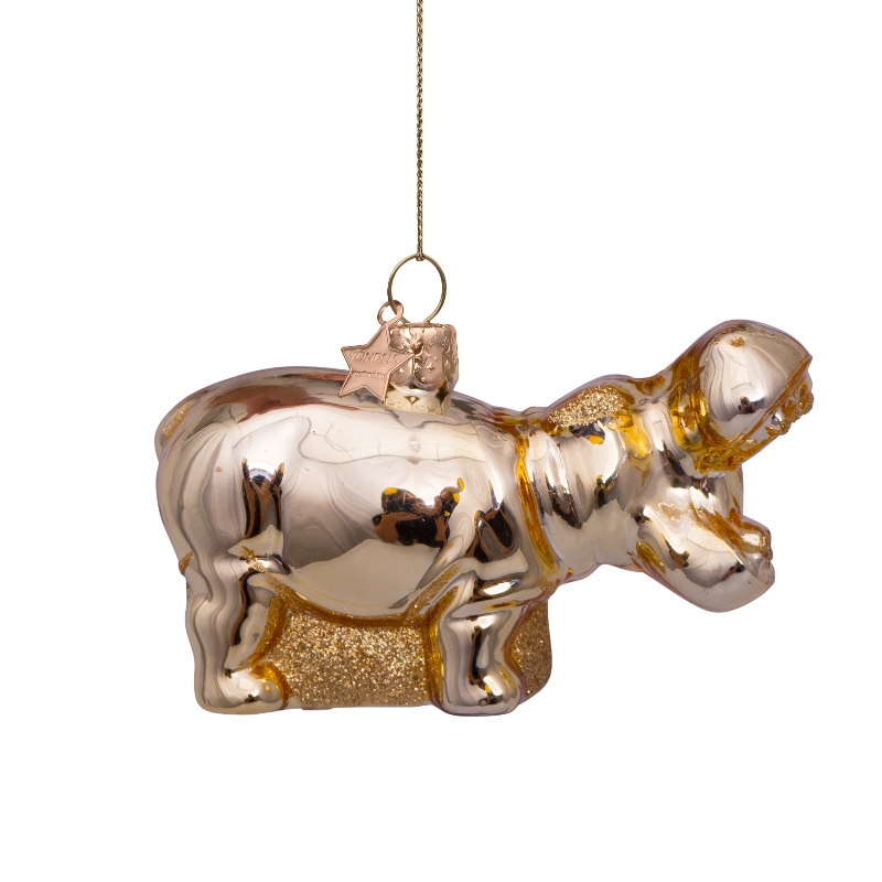 Weihnachtsanhänger Ornament Glas goldglänzend Nilpferd,  H. ca. 5,5 cm, Glas