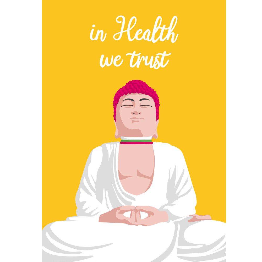 Postkarte Bleib gesund " in health we trust", Buddha, lucky cards, yoga