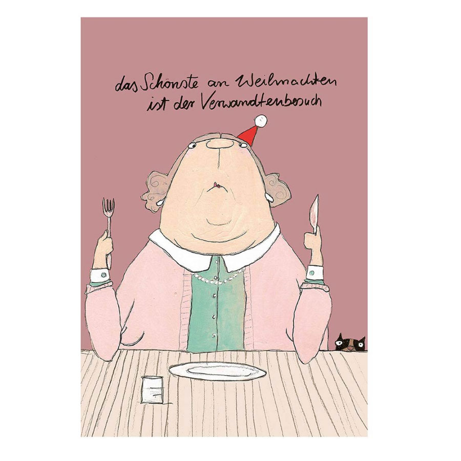 Postkarte kittiekatstudio xmas "verwandtenbesuch" von kittiekatstudio