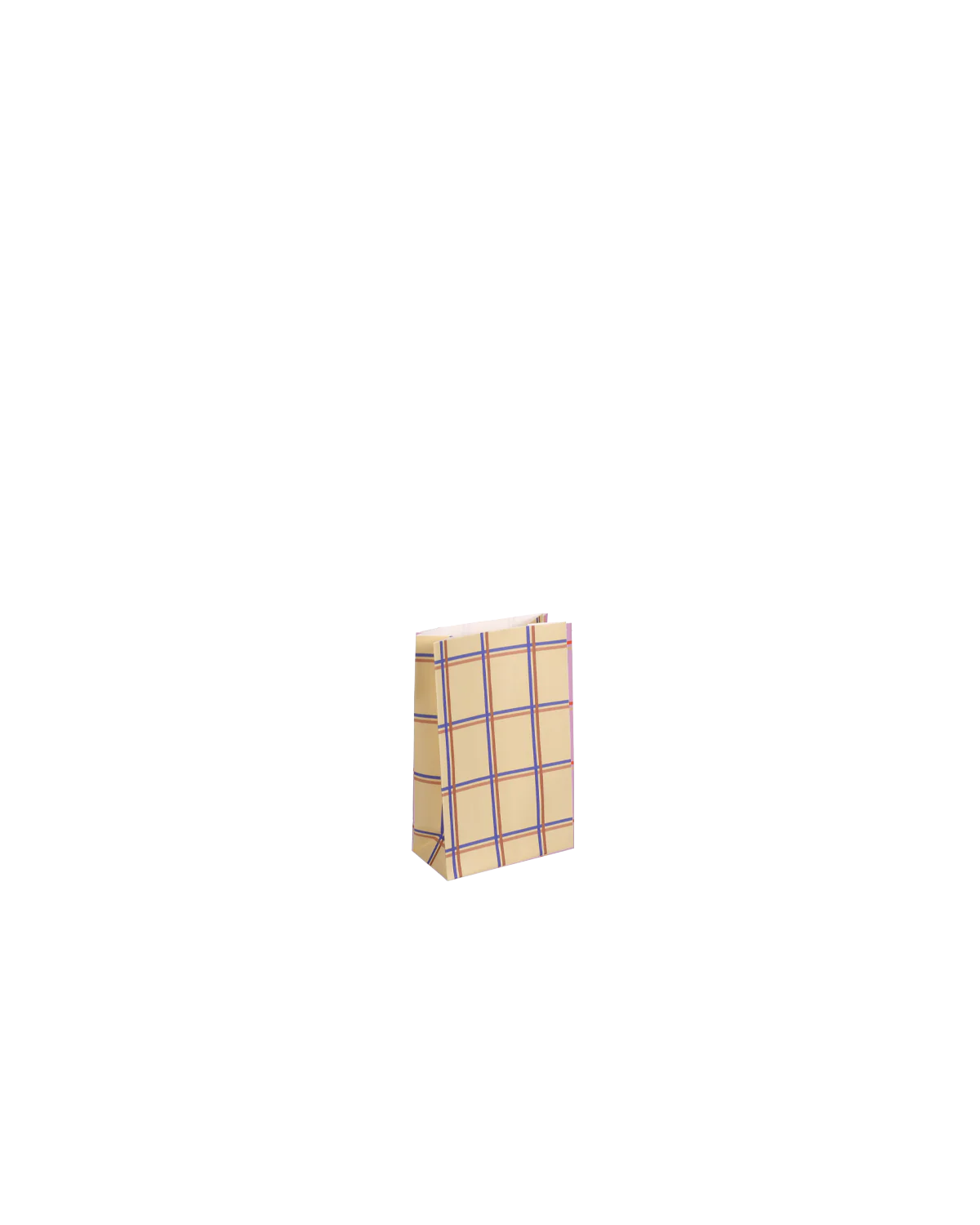 Geschenktüte Papier tartan check vanilla + cornflower + liver, 12x6x19 cm, Papiertüte mit Blockboden  