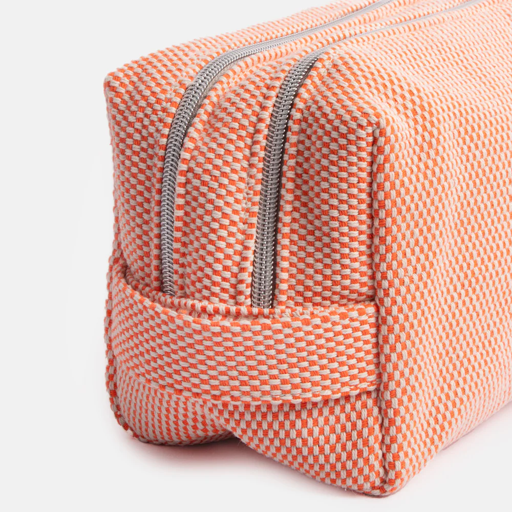 Caroline Gardner Orange Woven Check Large Travel Wash Bag , Kulturbeutel