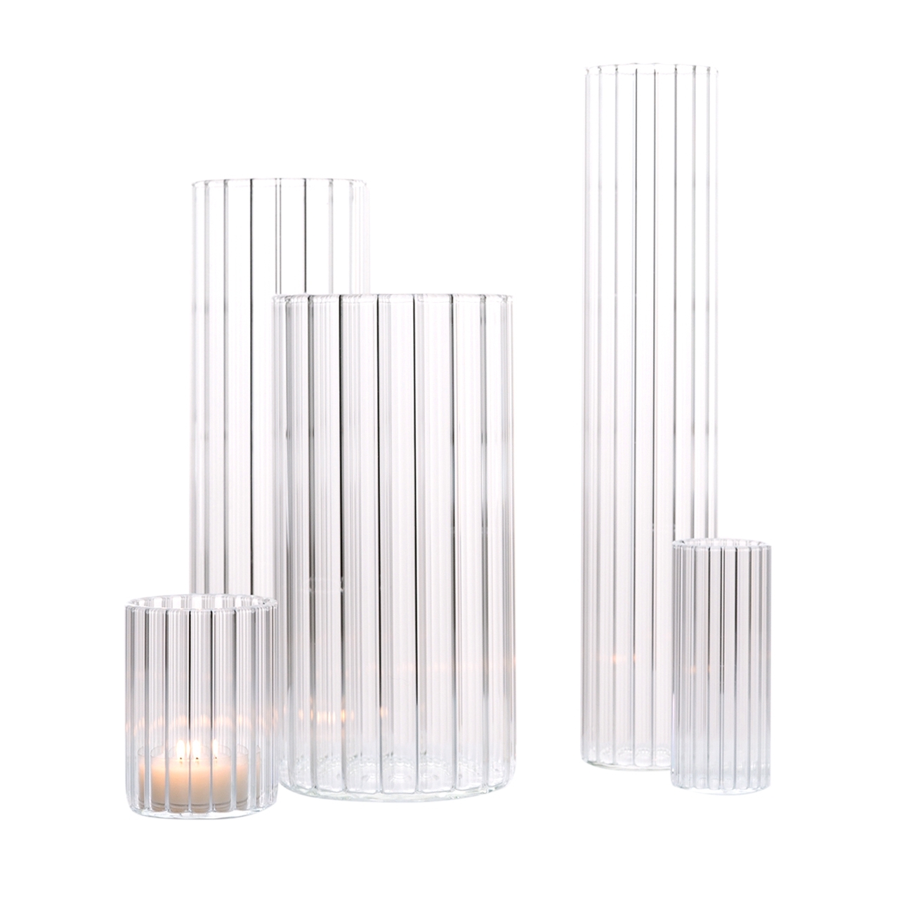 Raumgestalt  Vasenset Josef aus gewelltem Borosilikatglas, 4er Set, Ø 4,6,8 und 10 cm von Raumgestalt