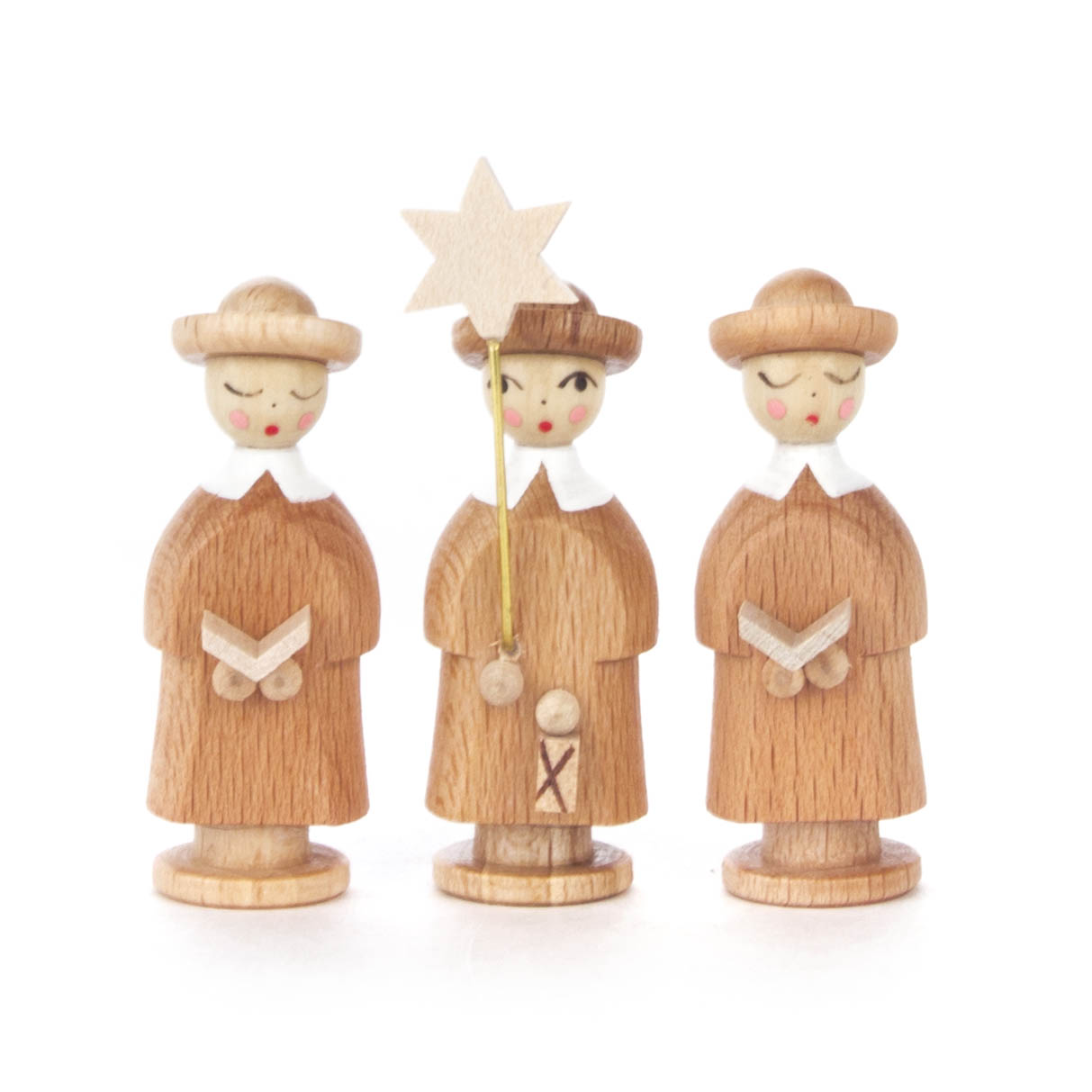Erzgebirge Kurrendefiguren, 3er Set natur Mini  aus dem Erzgebirge, Höhe ca. 6 cm