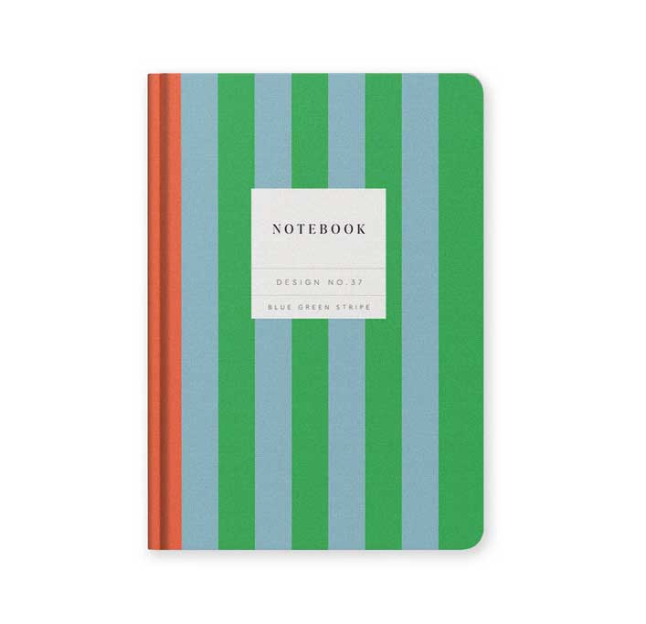 OH DEER Notizbuch Design No.37 Blue Green Stripe A5 Hardback Notebook, Streifen 