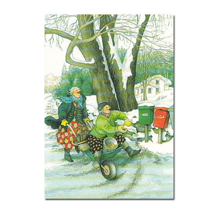 Postkarte Inge Löök "Frauen streuen vor Briefkästen "  Löök Postkarte Winter