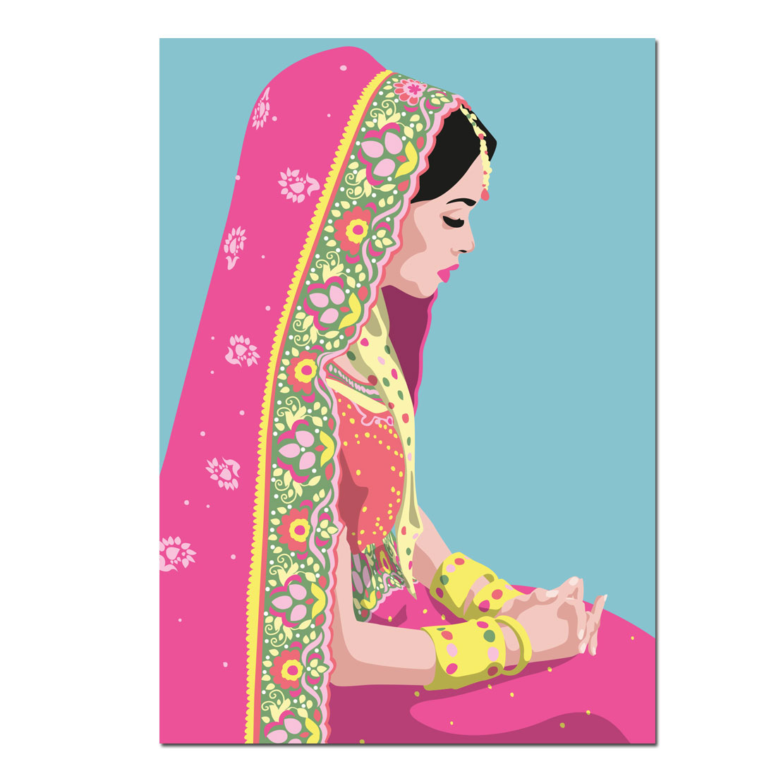 Postkarte Yoga – Inderin, neon, von happiness