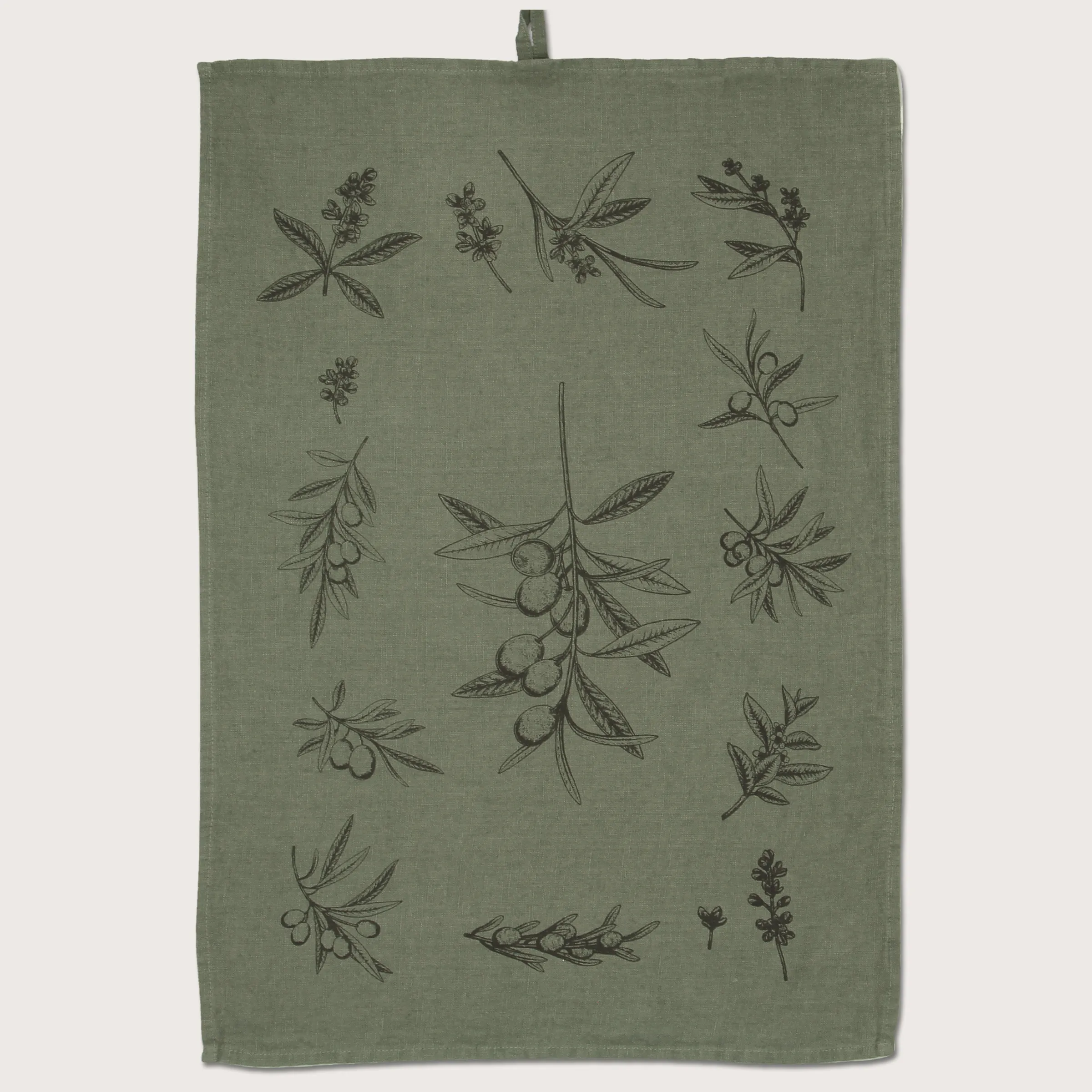 Dorothee Lehnen Geschirrtuch Olivenzweig, Leinen uni olivine, ~50x70cm von Dorothee Lehnen      