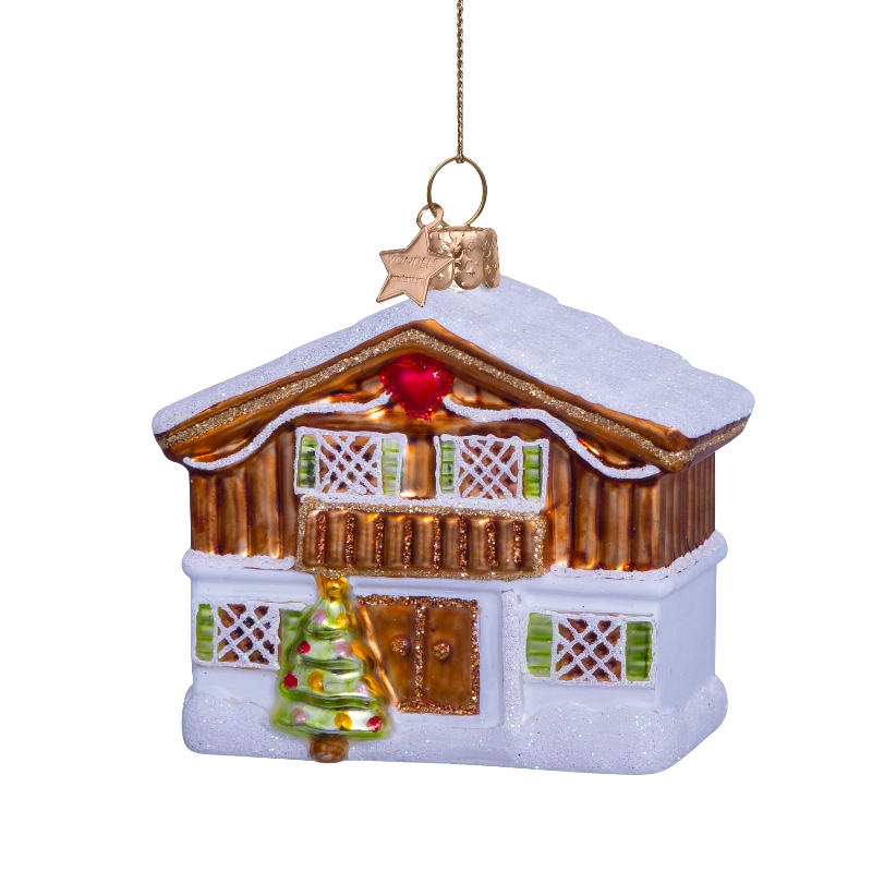 Weihnachtskugel Skihütte" ski logde",  H. ca. 7,5 cm, Glas von Vondels 