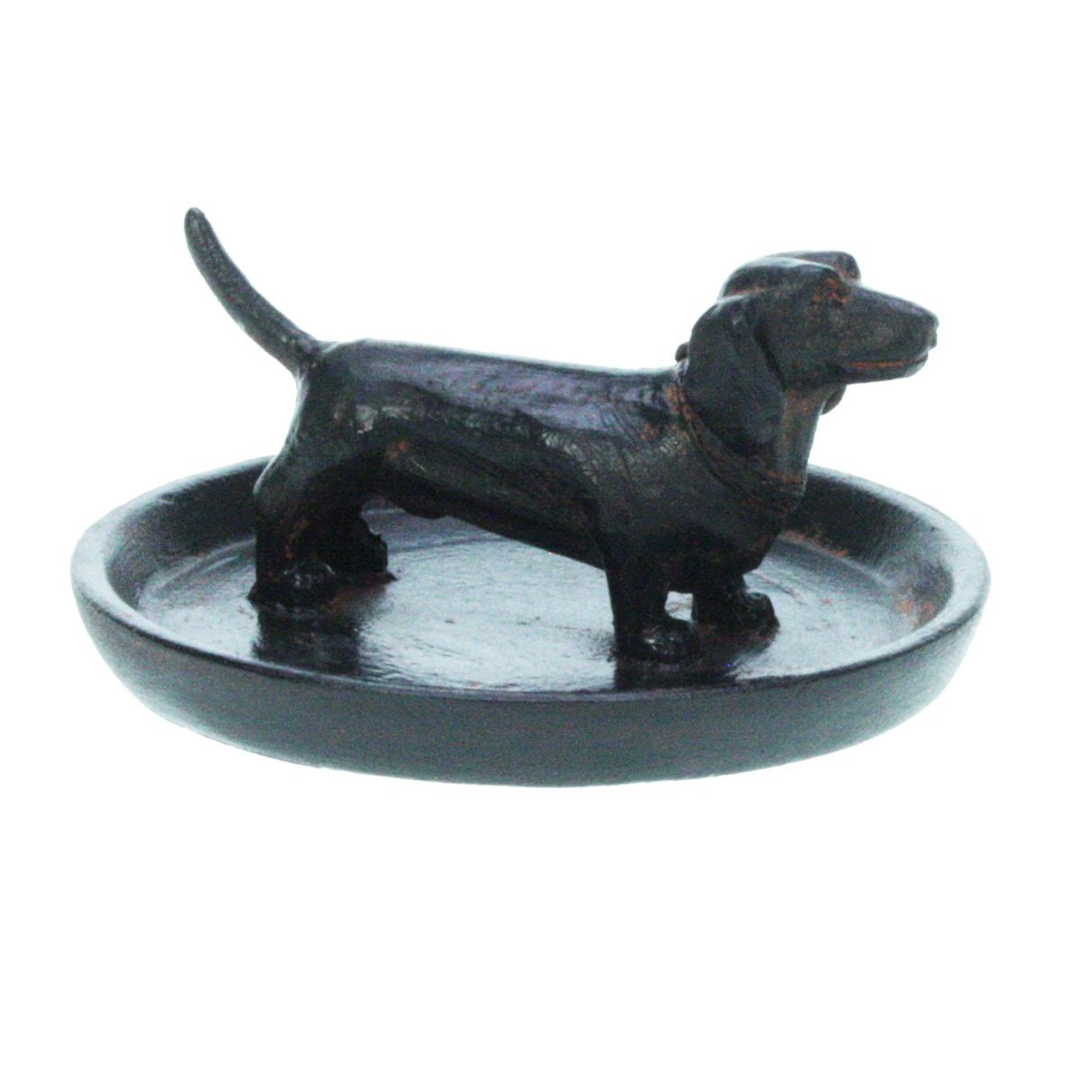 Schale mit Dackel schwarz Ø10x5cm, Gußeisenoptik, Kunststoff