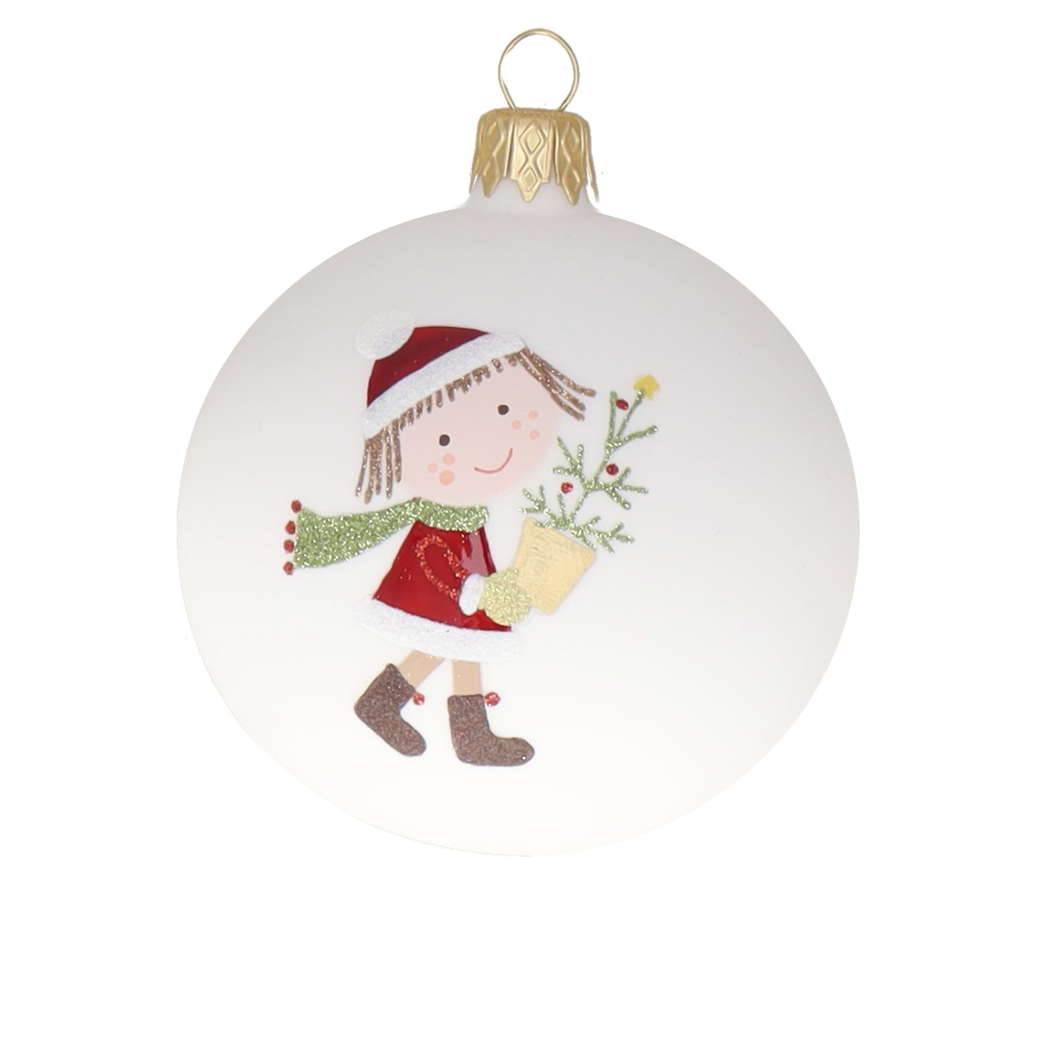 Weihnachtskugel "Mina" rot-weiß, D. ca. 8 cm, handbemalt, weiß matt
