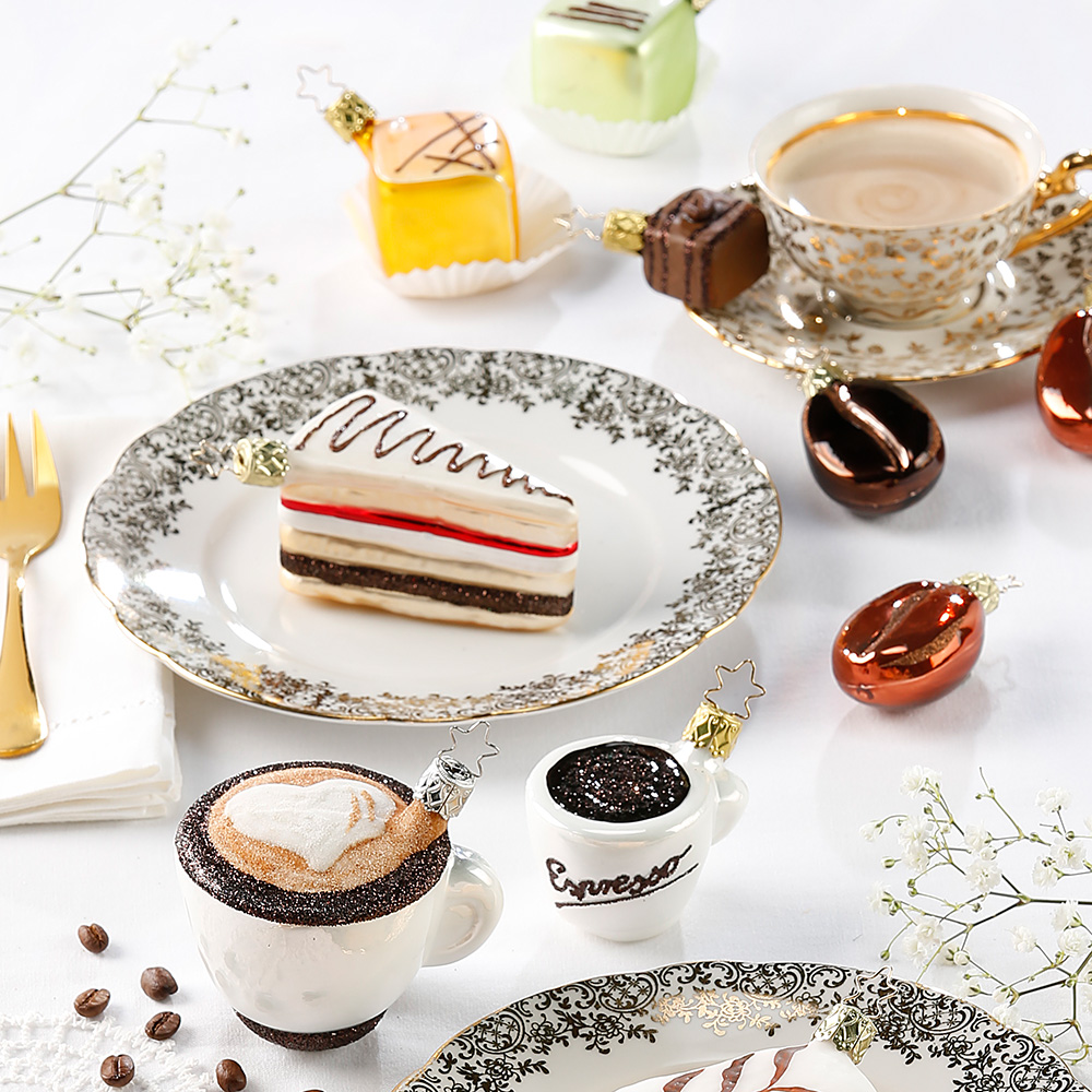 Inge Glas Cappuccino, Christbaumkugel, Kaffee,  ca. 7 cm, Glas  , Im Kaffeehaus