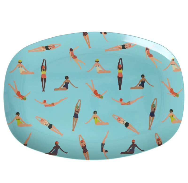 Rice Melamin Teller Rechteckig  groß Swimster Print Print, ca. 22 x 30 cm Blau